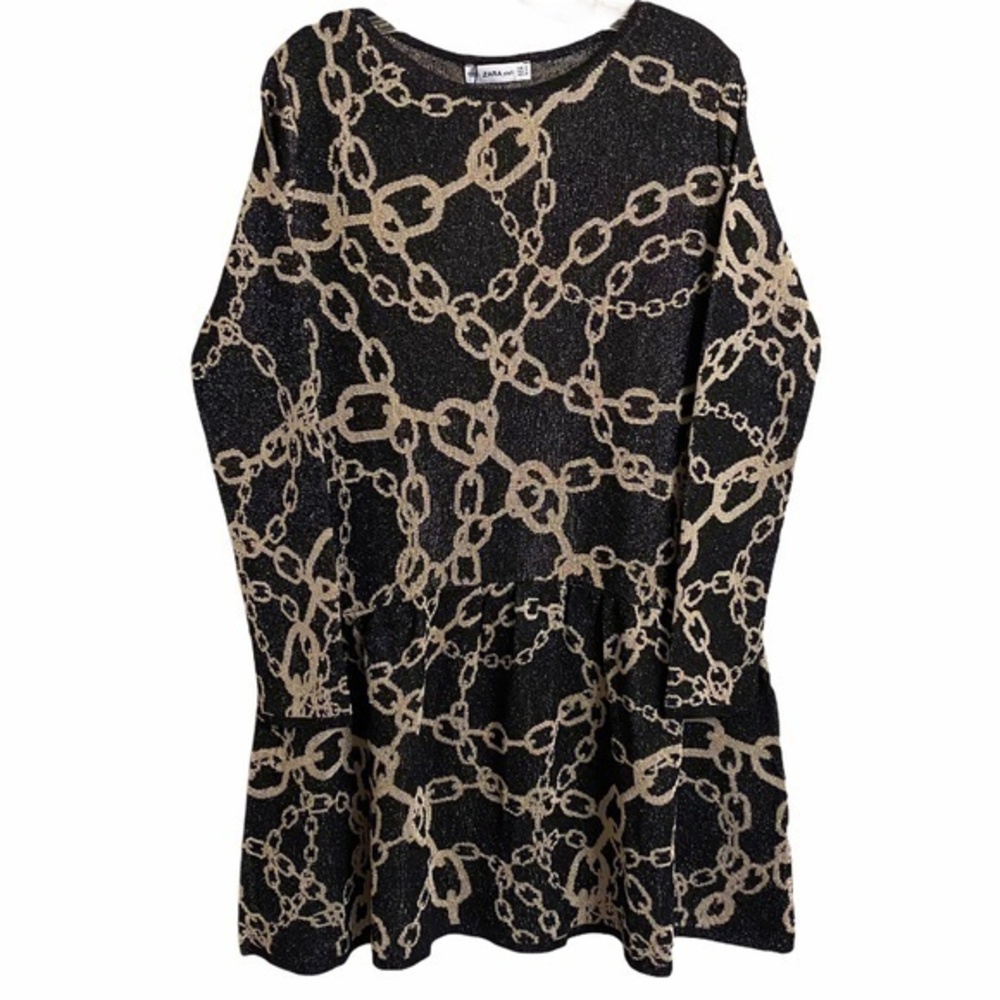 Zara Metallic Gold Chain Peplum Hem Dress S NWT